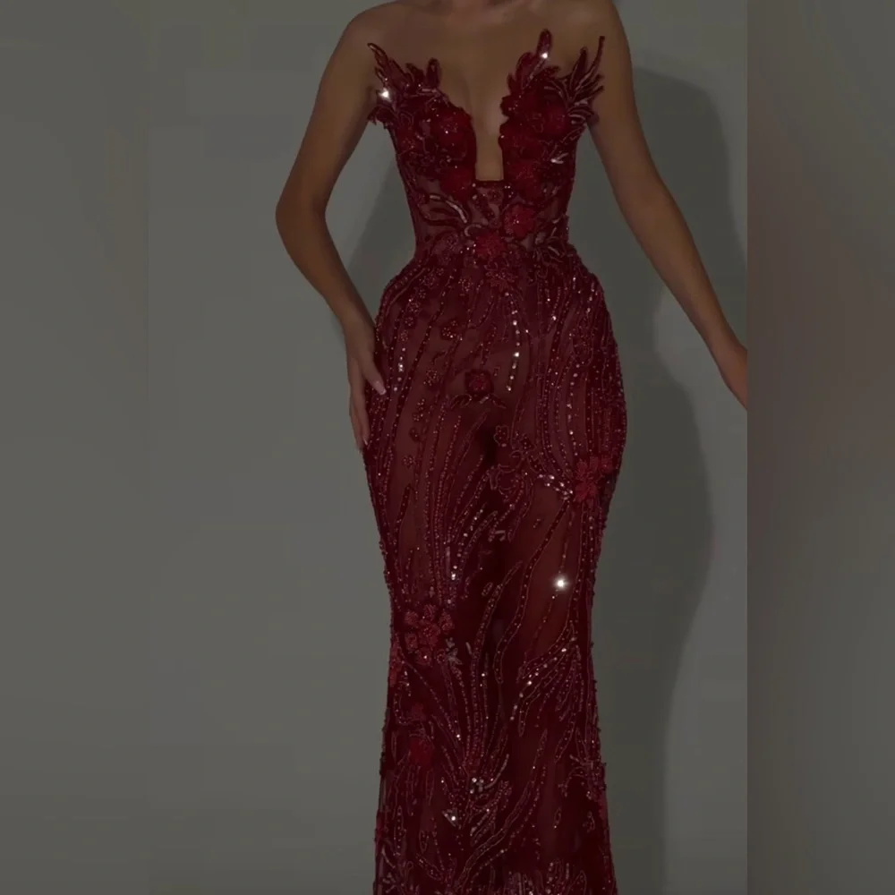 Red COSTUM MADE wedding guest gown - Picture 4 of 13